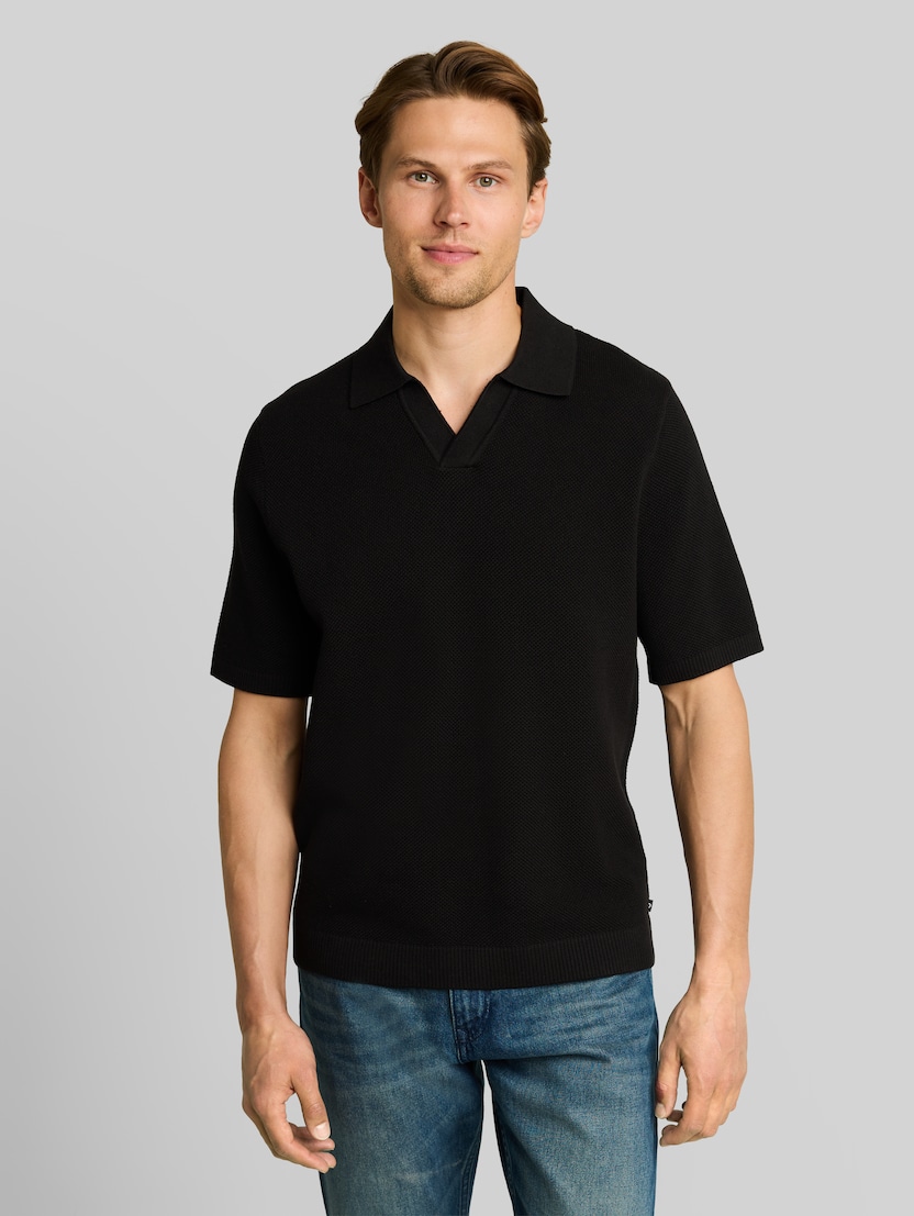 Piqué gebreid poloshirt van katoen door Denim Male, Black