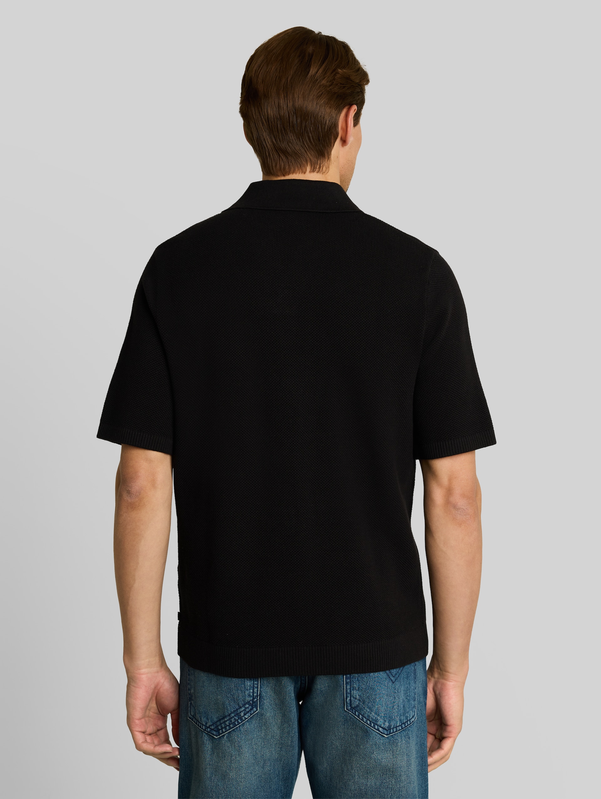 Piqué Strick-Poloshirt aus Baumwolle - Black