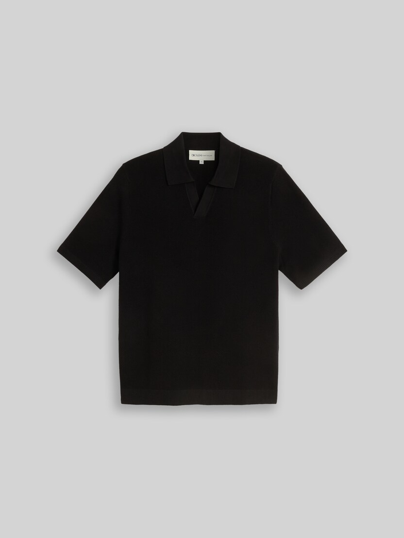 Piqué gebreid poloshirt van katoen door Denim Male, Black