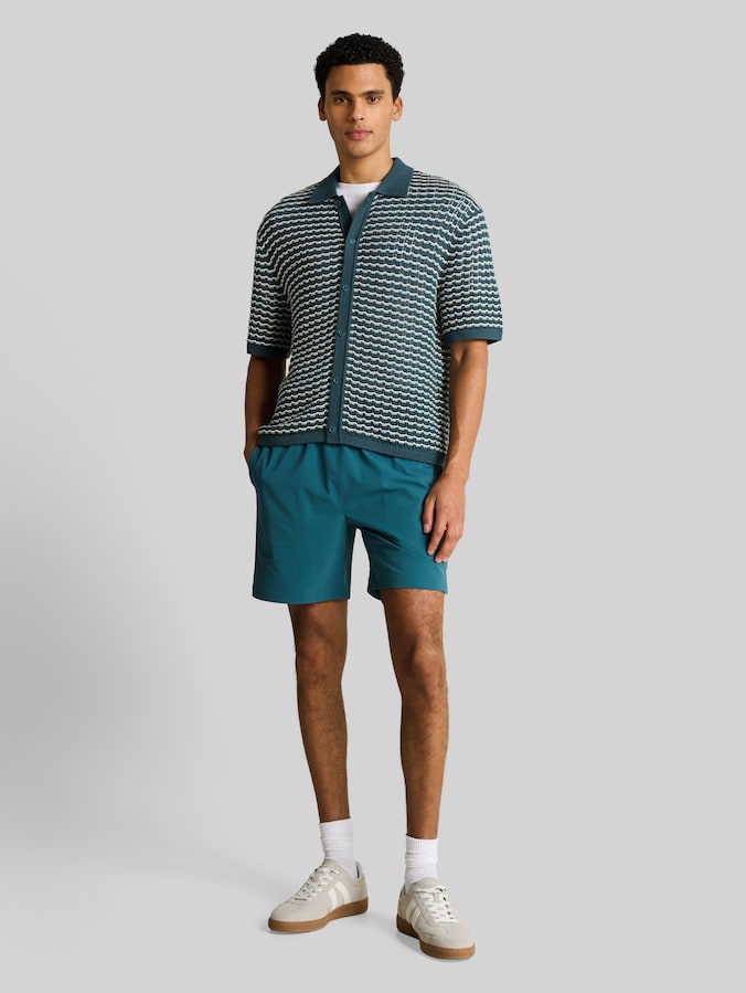 Strick-Poloshirt mit Lochmuster von Denim Male, tide petrol white structure