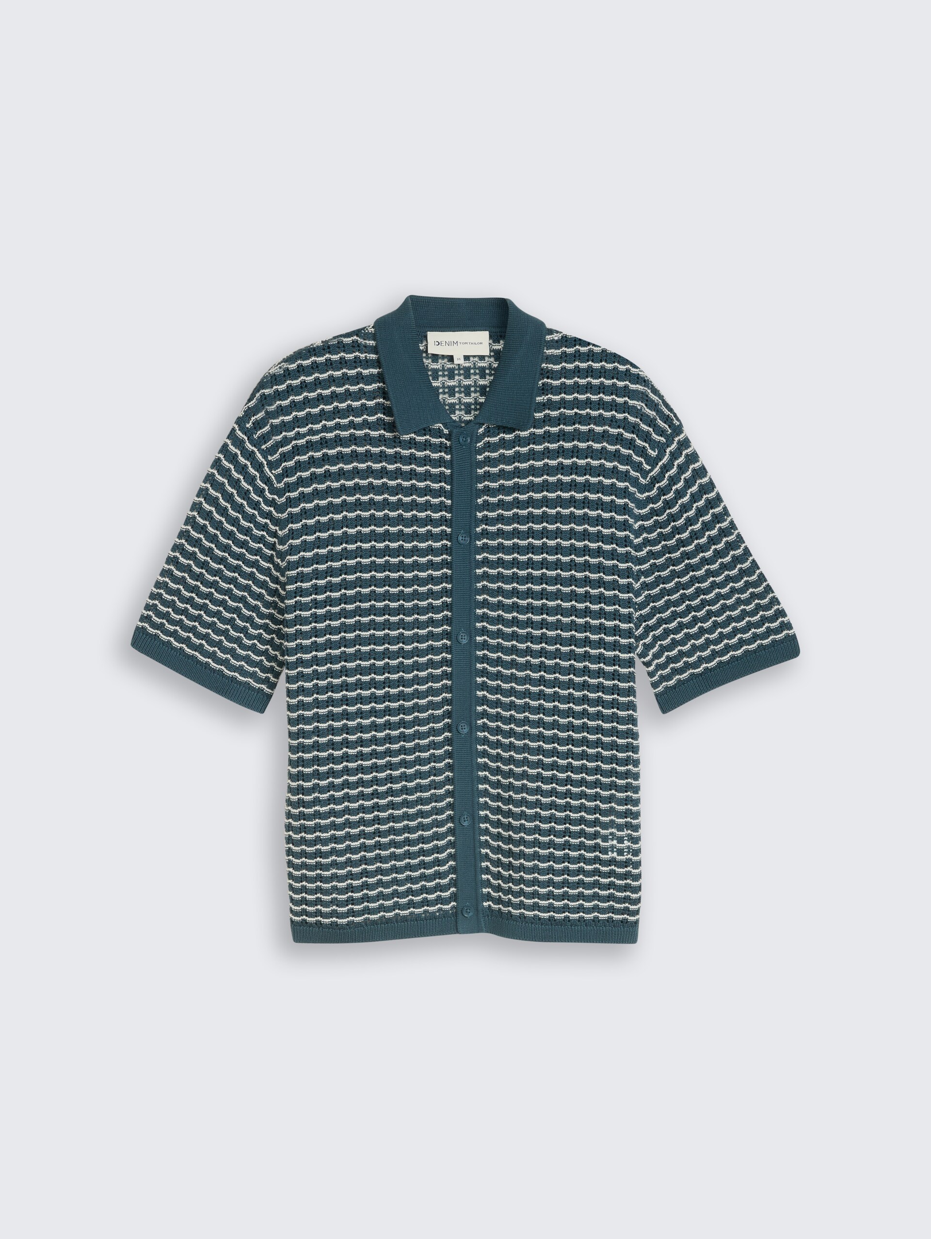 Strick-Poloshirt mit Lochmuster - tide petrol white structure