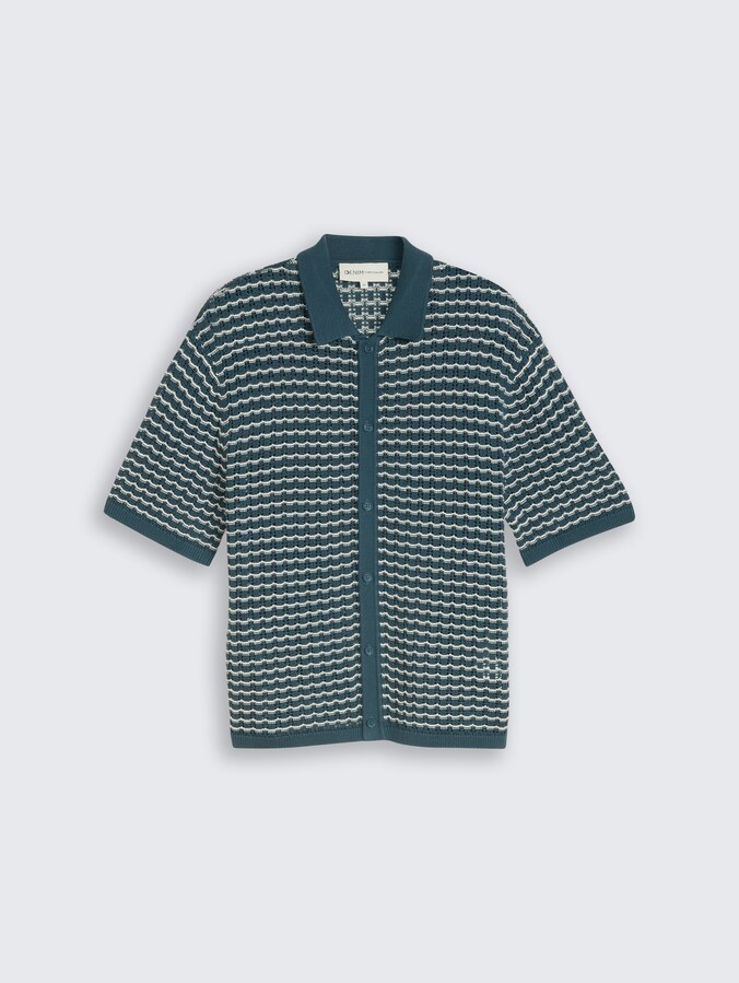 Strick-Poloshirt mit Lochmuster von Denim Male, tide petrol white structure