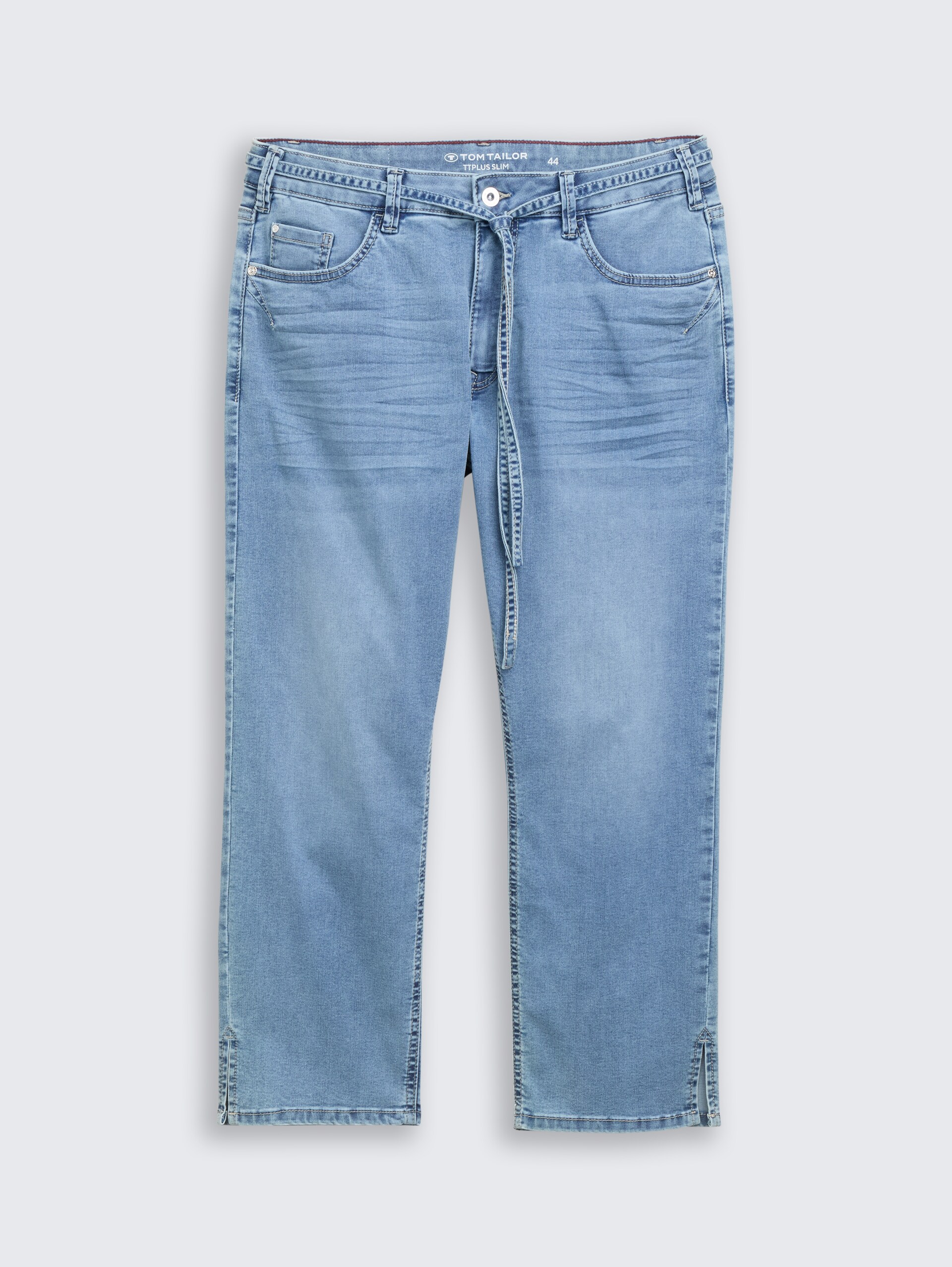 Plus Size - TTPLUS SLIM Jeans mit Bindegürtel - Clean Light Stone Blue Denim - Vorder-Produkt-Ansicht