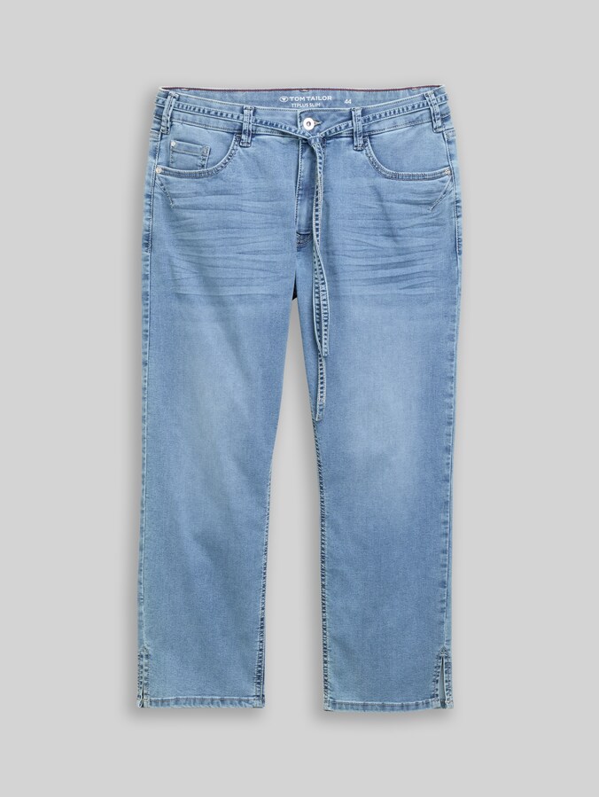 Plus Size - TTPLUS SLIM Jeans mit Bindegürtel von Women Plus Size, Clean Light Stone Blue Denim