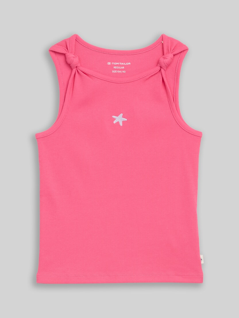 Ripp Top mit Knoten-Detail von Mini Girls, Flashy Pink