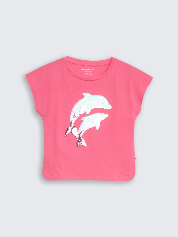 T-Shirt mit Wendepailletten von Mini Girls, Flashy Pink