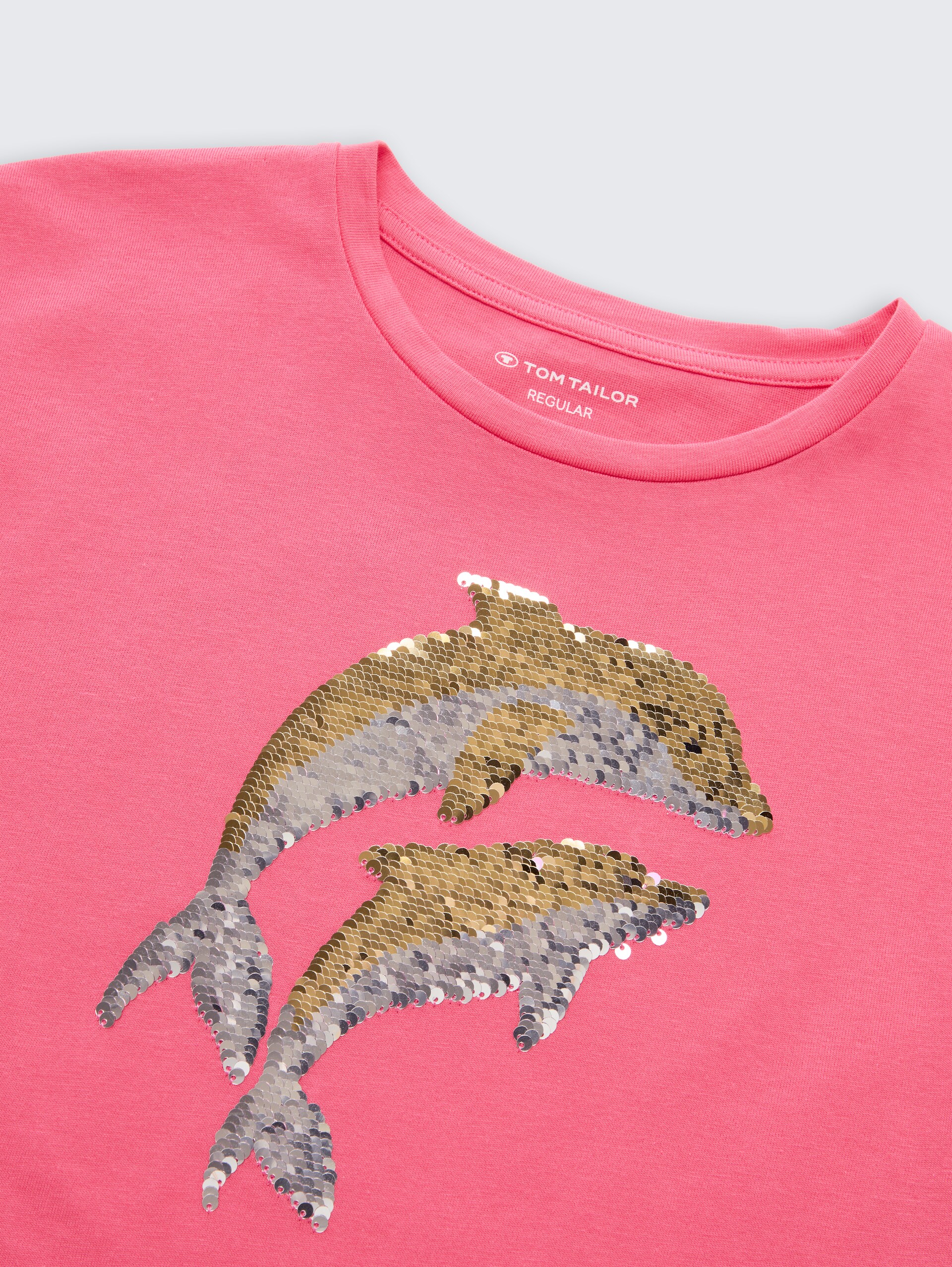 T-shirt met omkeerbare pailletten - Flashy Pink - Detailaanzicht model