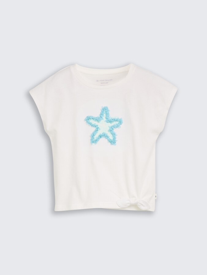 T-Shirt mit Knoten-Detail von Mini Girls, Whisper White