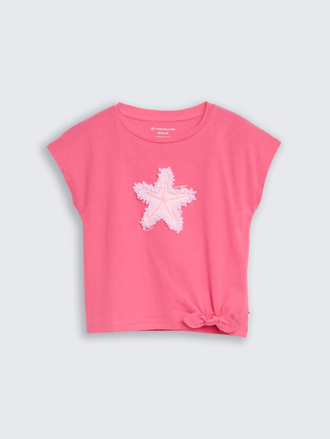 T-Shirt mit Knoten-Detail von Mini Girls, Flashy Pink