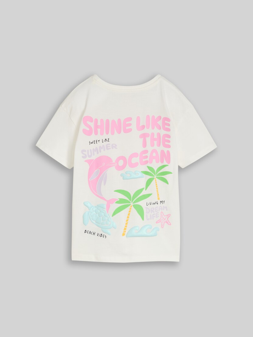 Oversize T-Shirt mit Rückenprint von Mini Girls, Whisper White