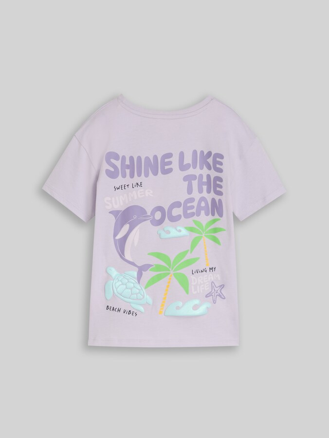 Oversize T-Shirt mit Rückenprint von Mini Girls, cool lilac
