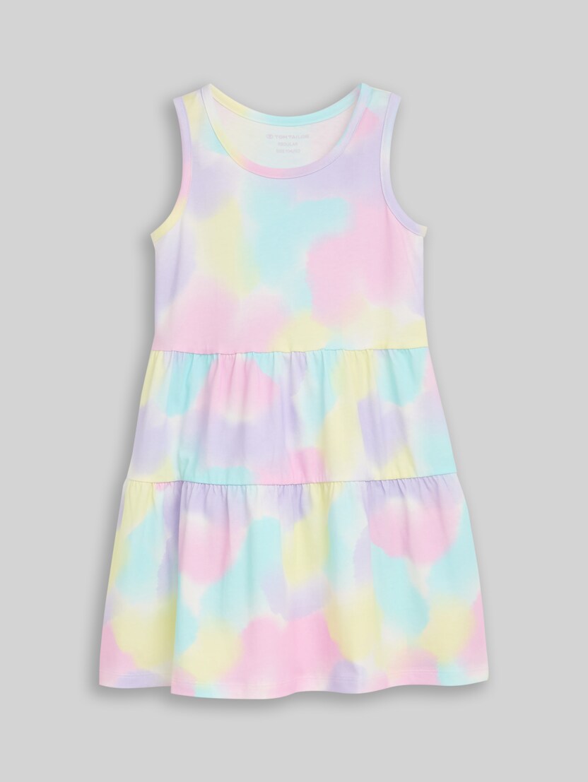 Mini dress with tie-dye pattern by Mini Girls, rainbow watercolor print