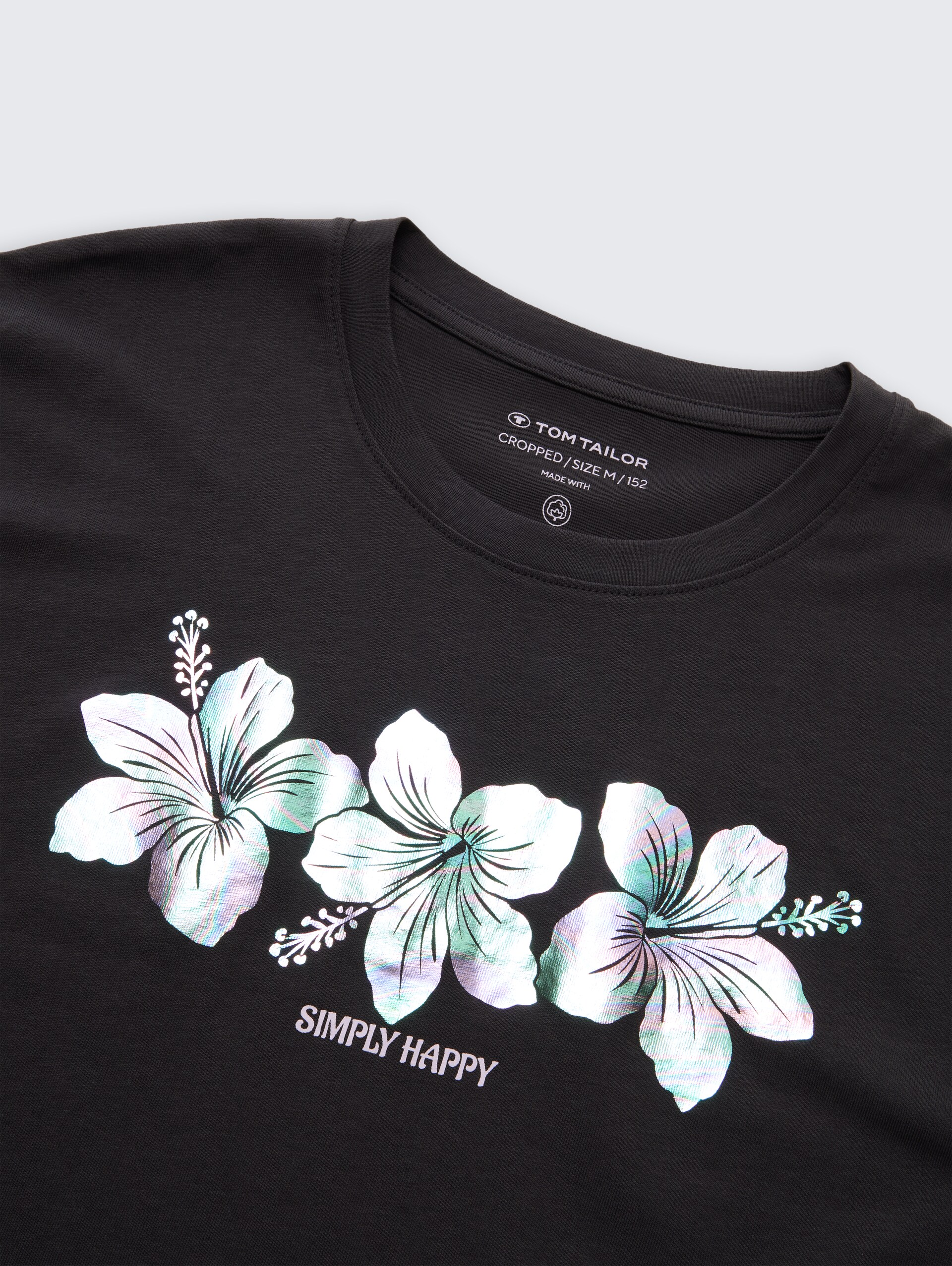 Cropped T-shirt met glitterprint - coal grey - Detailaanzicht model