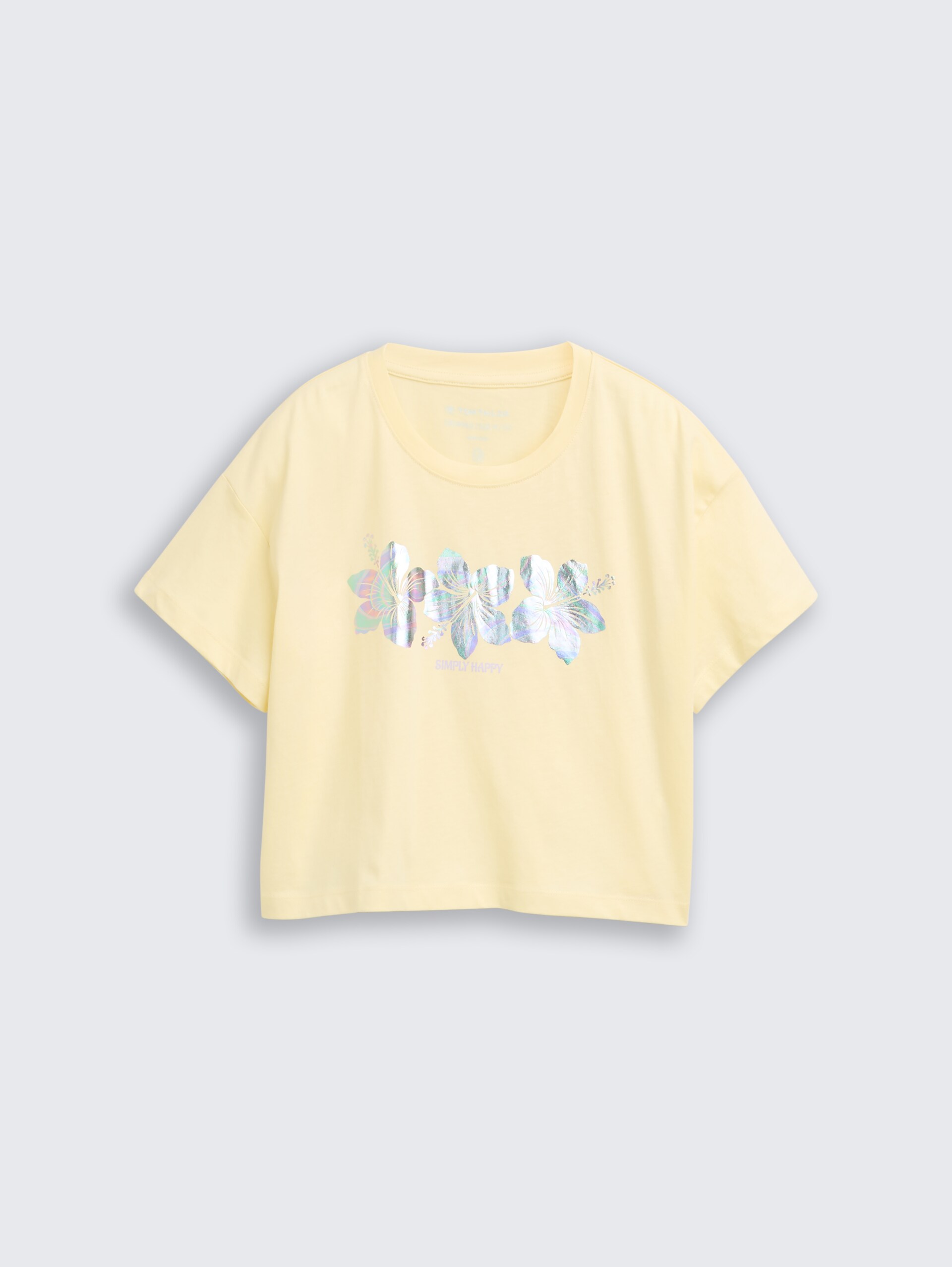 Cropped T-shirt met glitterprint - light yellow - Product vooraanzicht