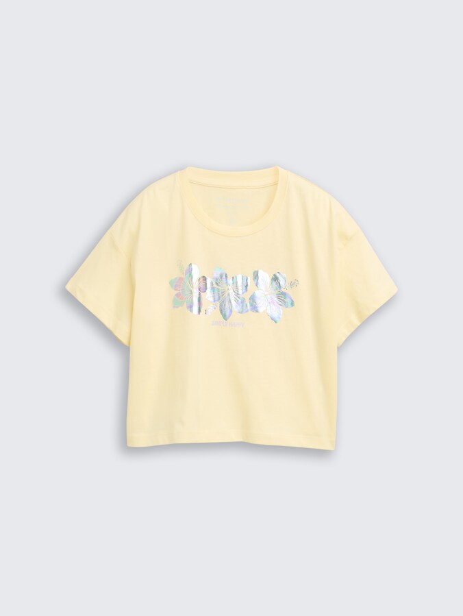 Cropped T-Shirt mit Glitzer-Print von Teen Girls, light yellow