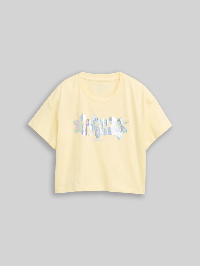Cropped T-Shirt mit Glitzer-Print von Teen Girls, light yellow