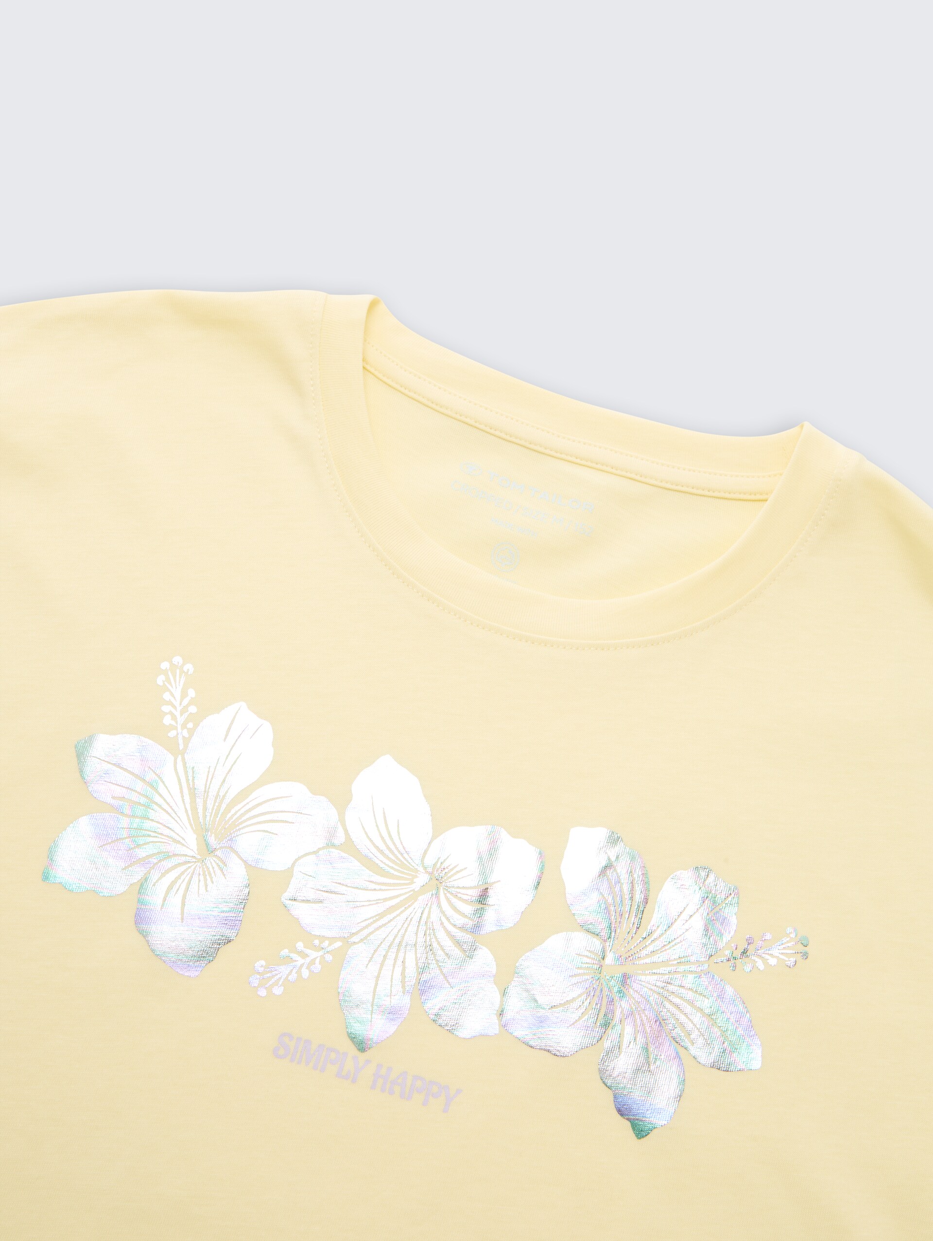 Cropped T-shirt met glitterprint - light yellow - Detailaanzicht model