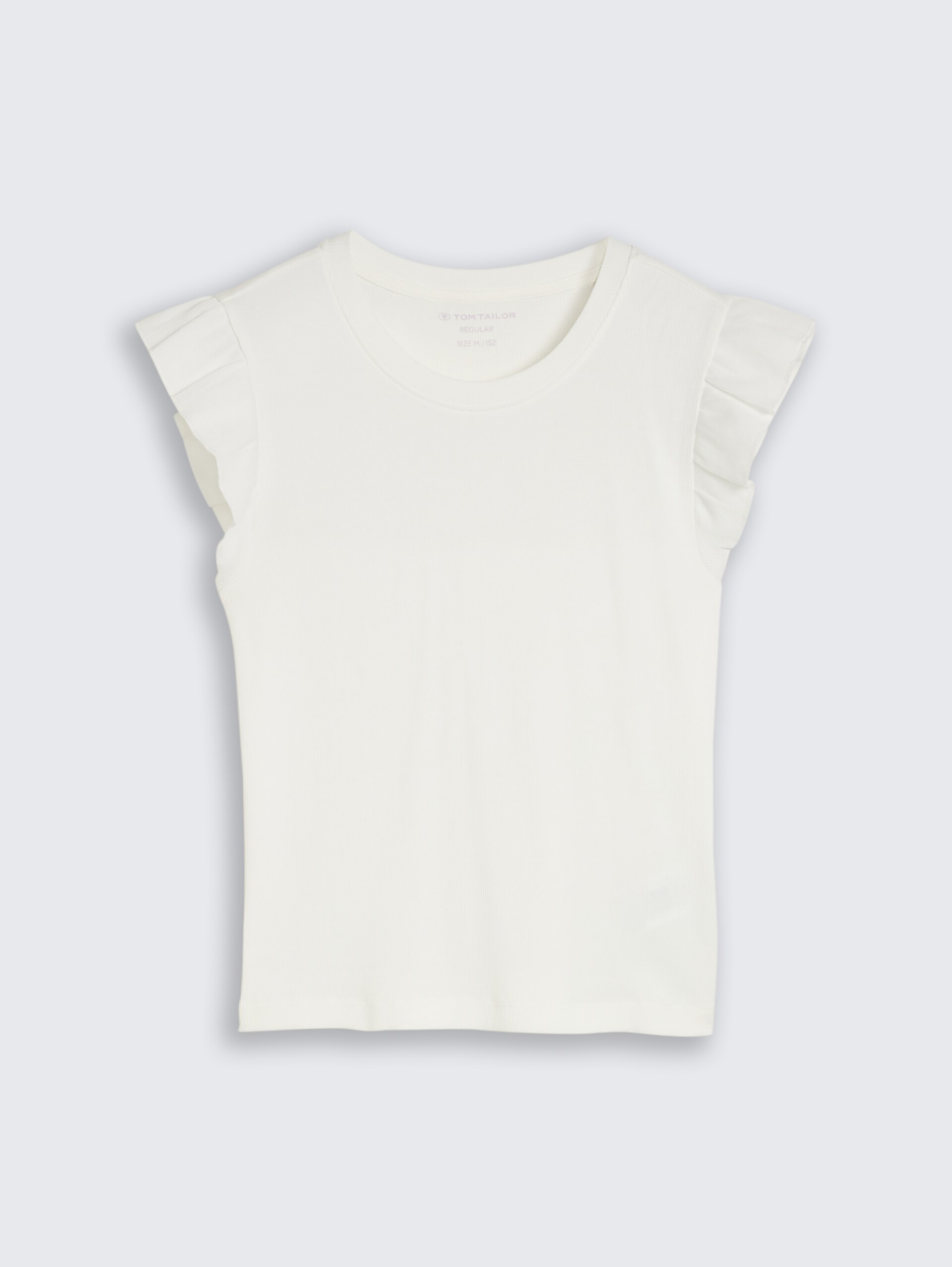 Geribbeld topje met volant - Whisper White - Product vooraanzicht