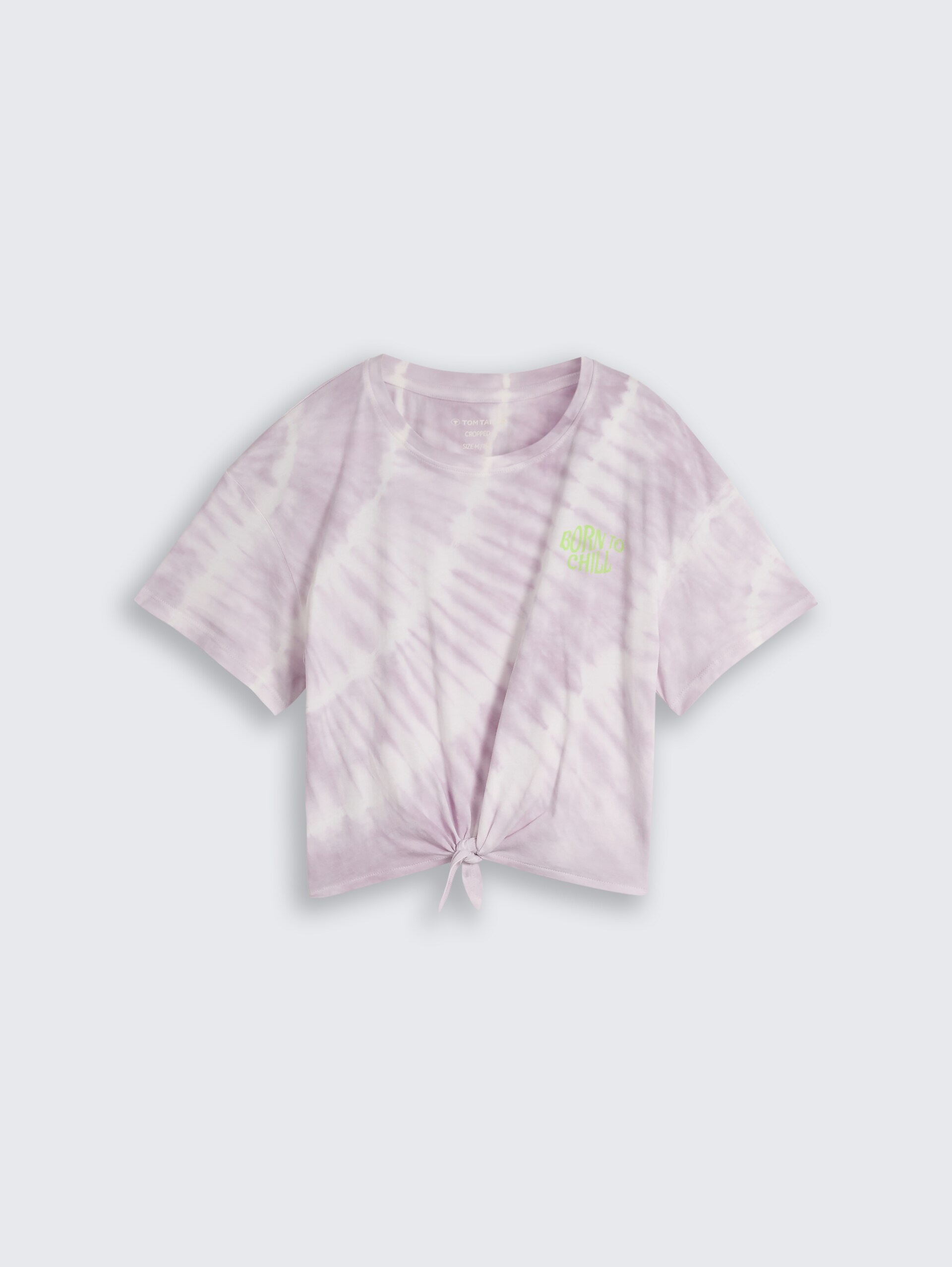 Cropped batik T-shirt met knoopdetail - soft lilac tie dye - Product vooraanzicht