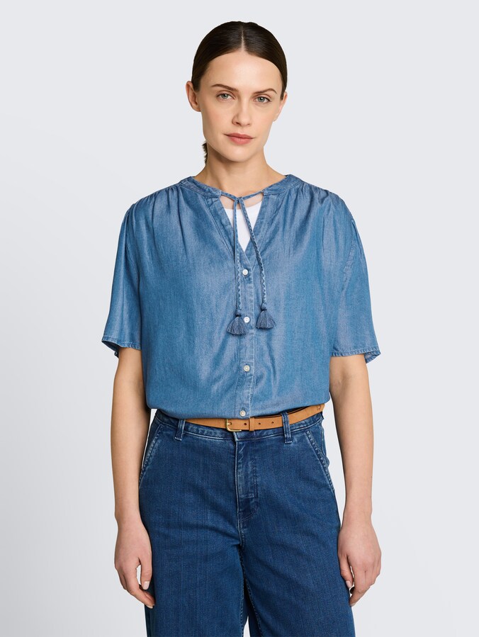 Blouse with tassels by Women, Clean Light Stone Blue Denim