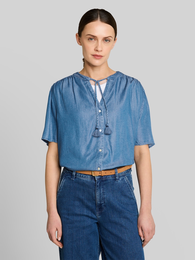 Bluse mit Quasten von Women, Clean Light Stone Blue Denim