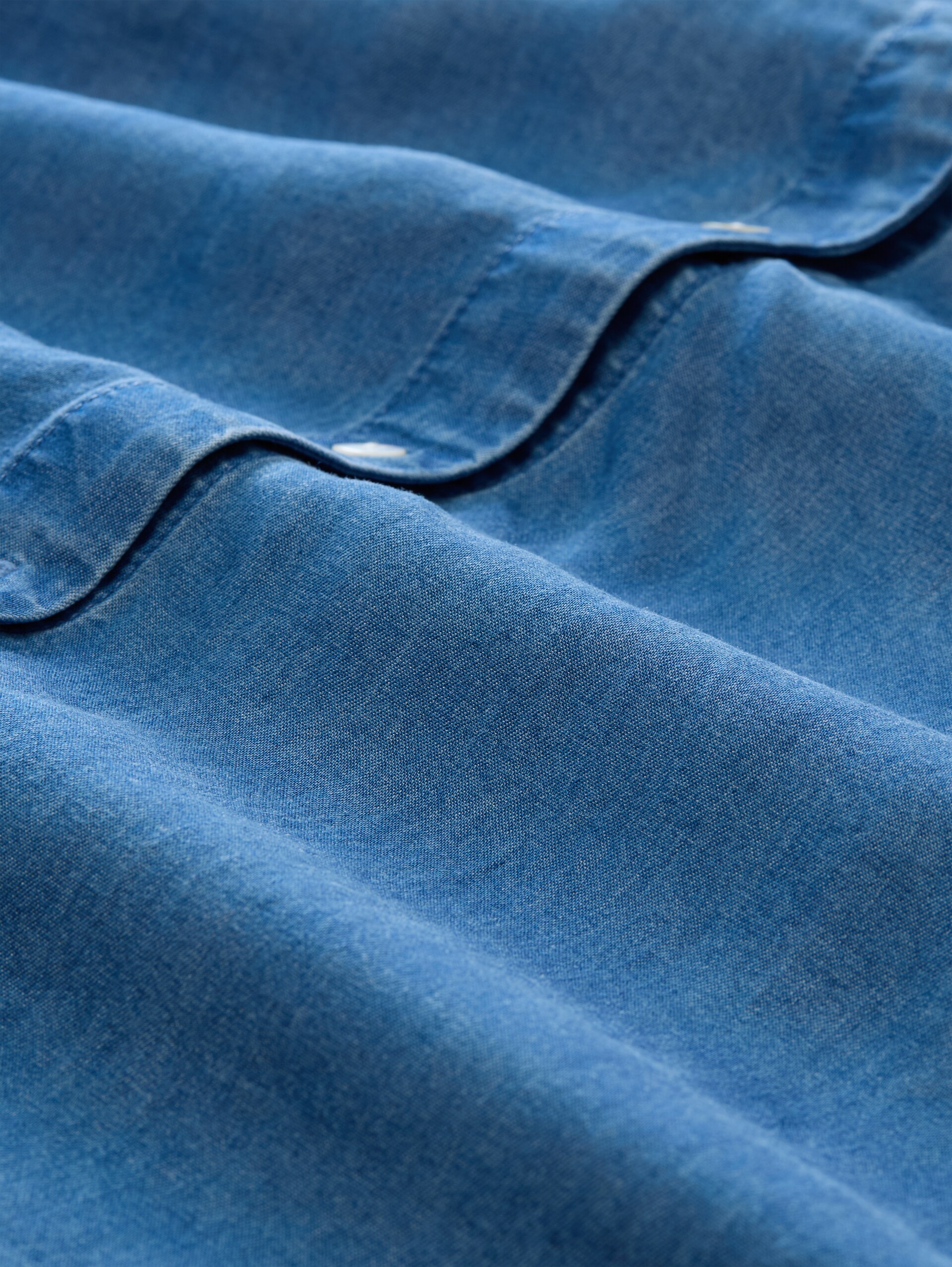 Blouse with tassels - Clean Light Stone Blue Denim - Material view