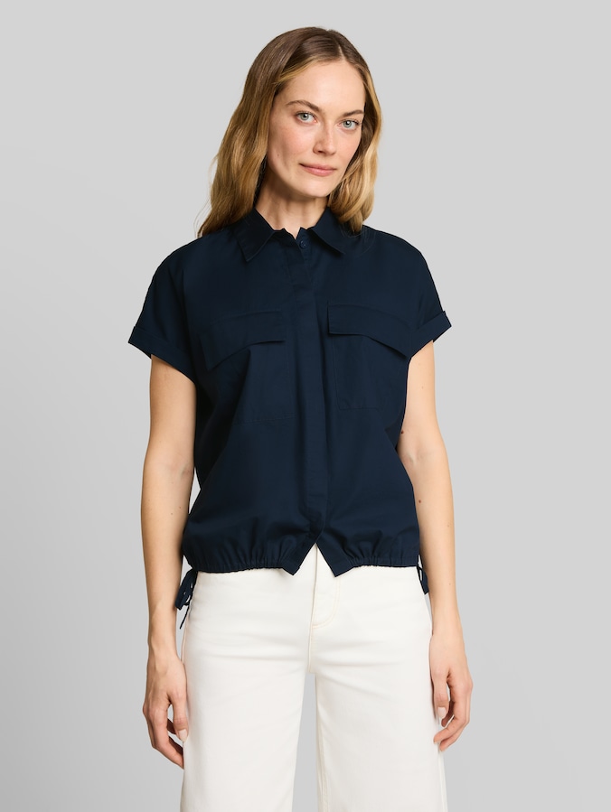 Losvallende popeline blouse door Women, sky captain blue