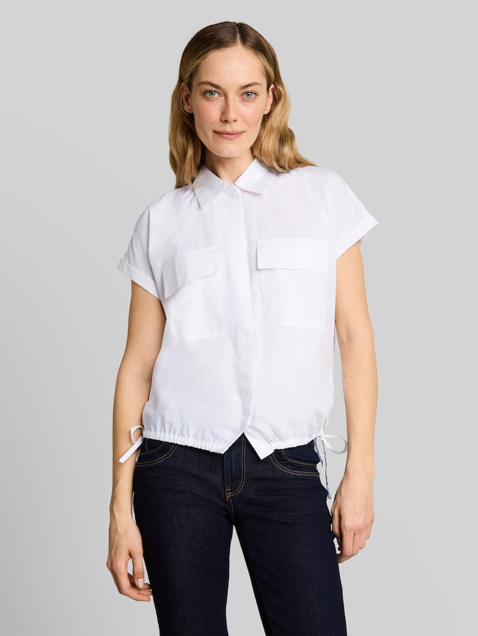 Losvallende popeline blouse door Women, White
