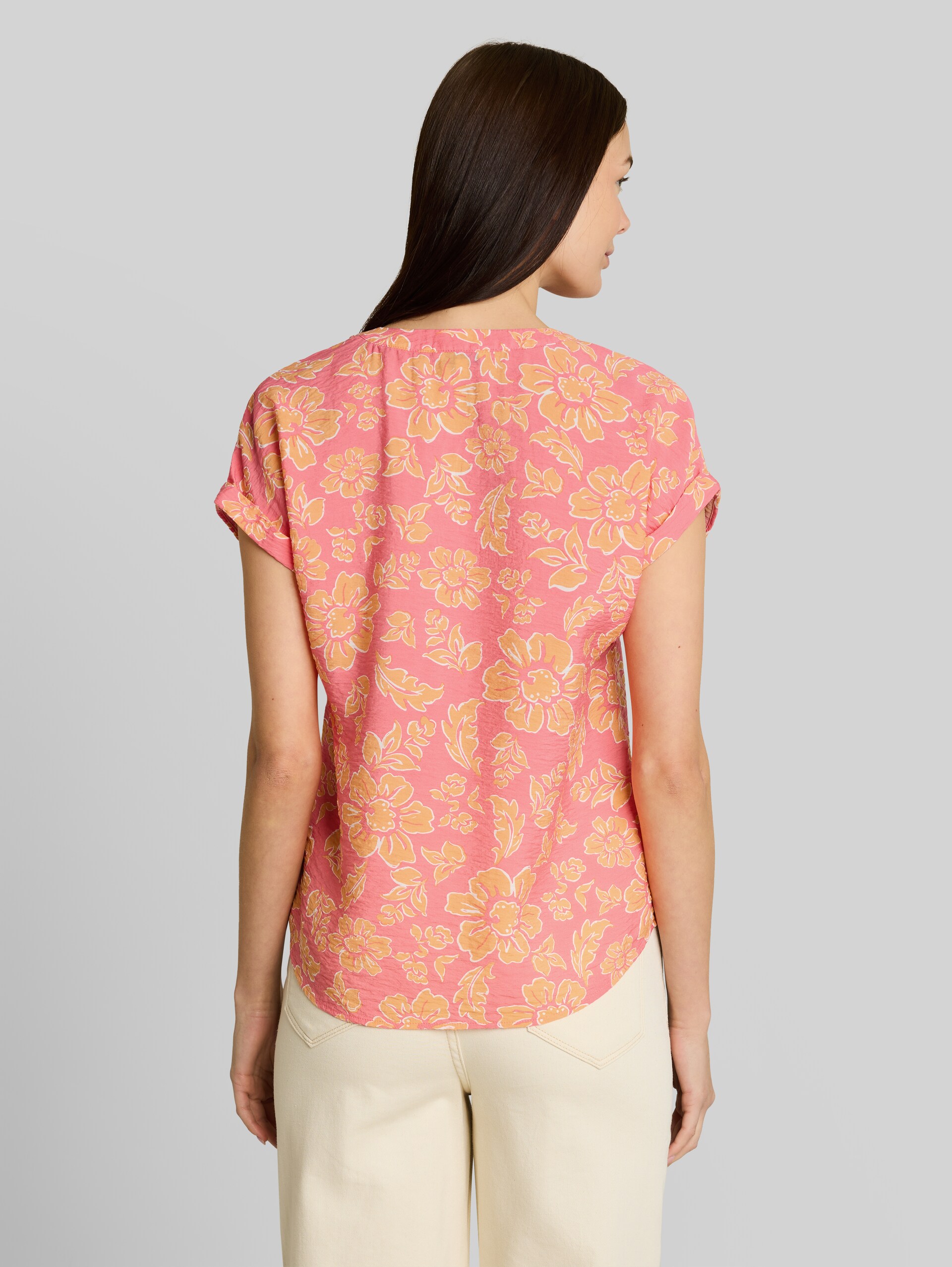 Blouse ample à encolure en V - pink big flower design - Découpe Vue arrière du modèle