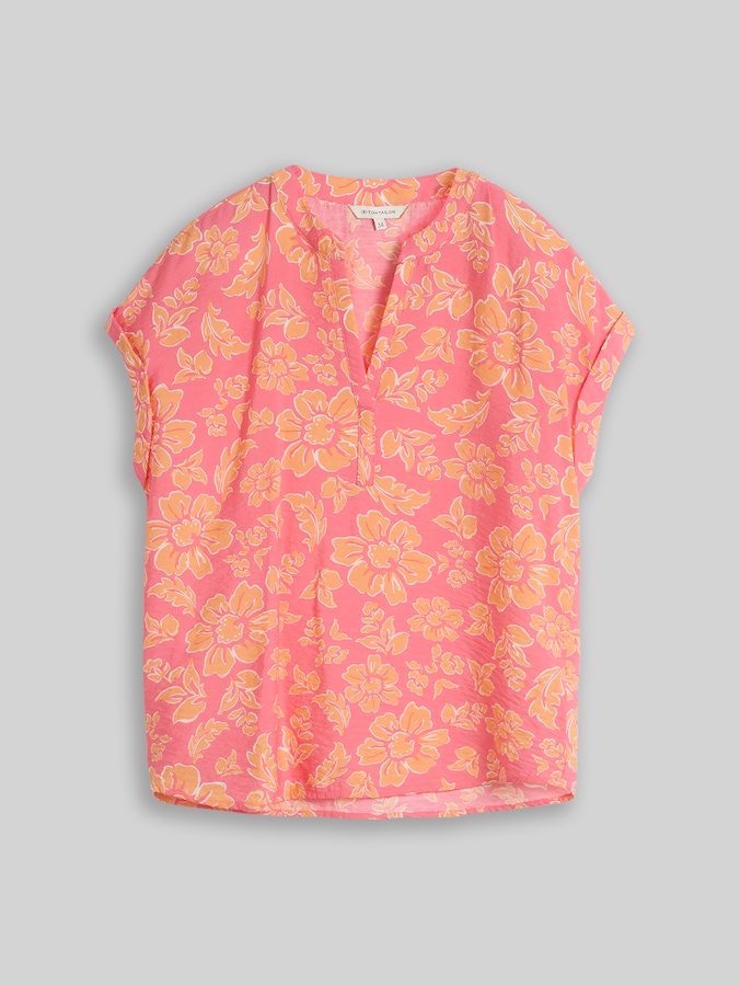 Blouse ample à encolure en V par Women, pink big flower design