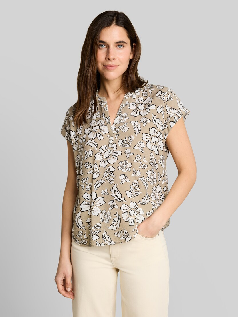 Loose Fit Bluse mit V-Ausschnitt von Women, olive big flower design