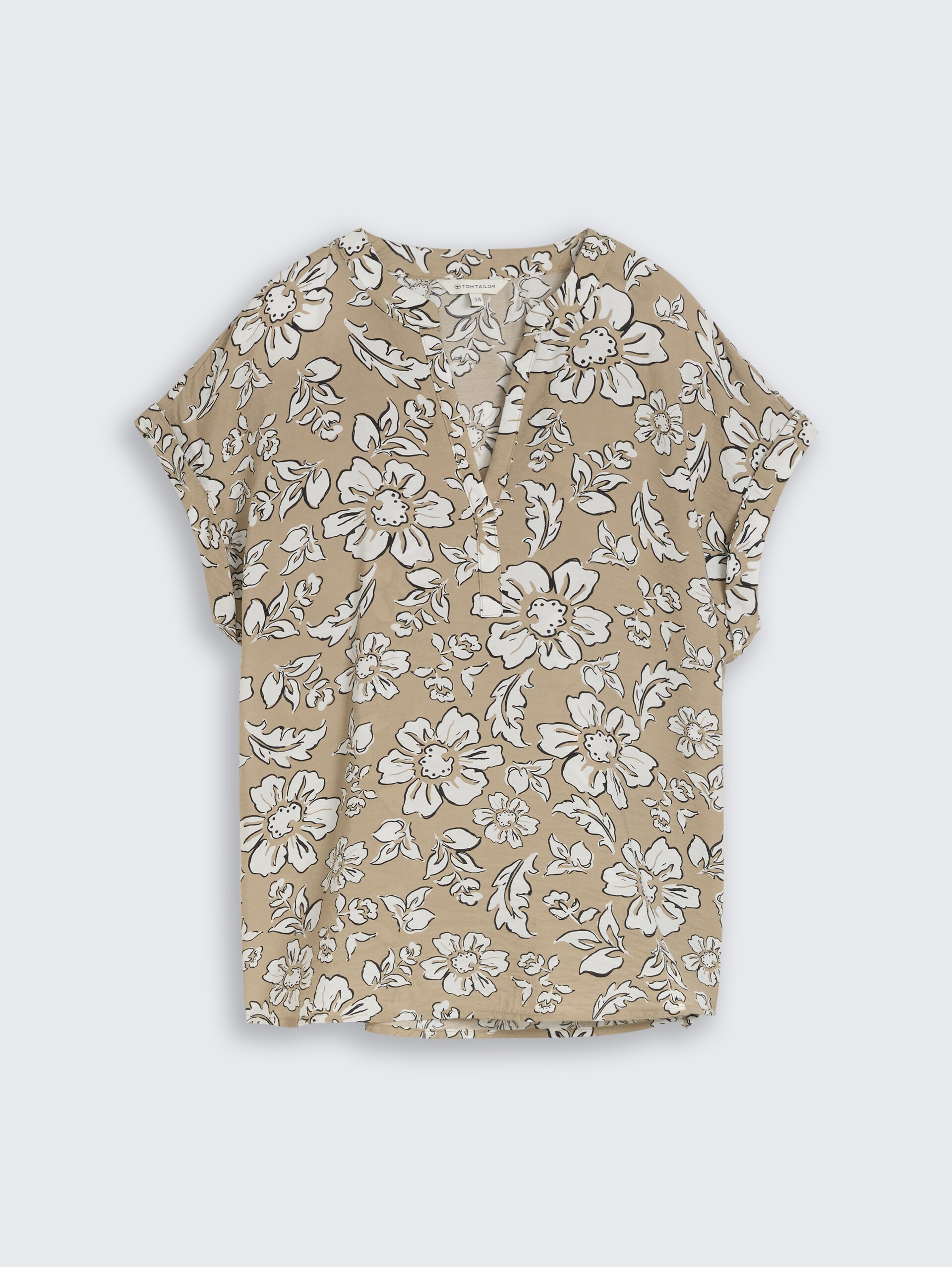 Loose Fit Bluse mit V-Ausschnitt - olive big flower design - Vorder-Produkt-Ansicht