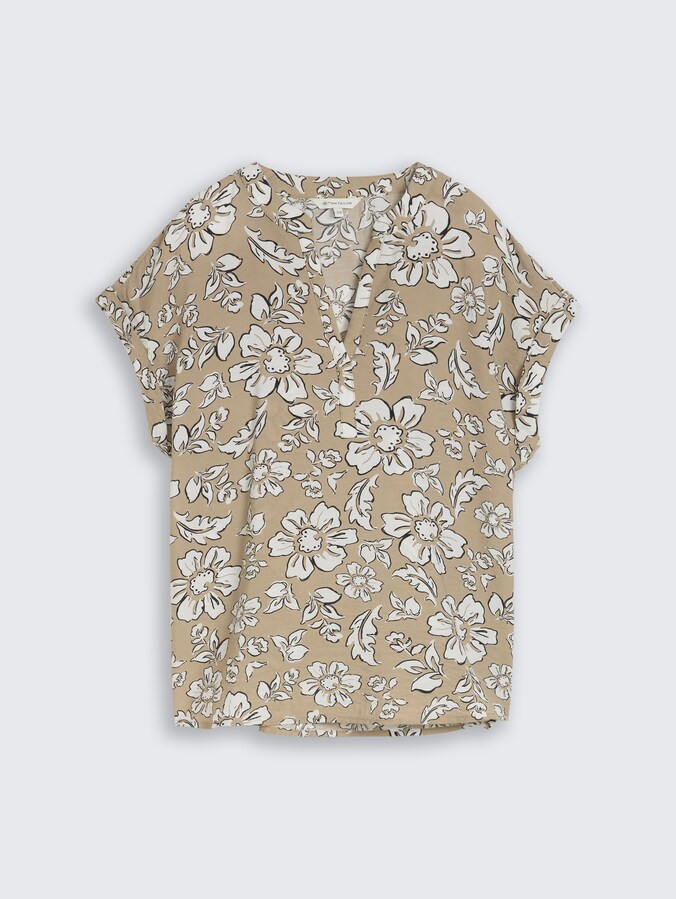Loose Fit Bluse mit V-Ausschnitt von Women, olive big flower design