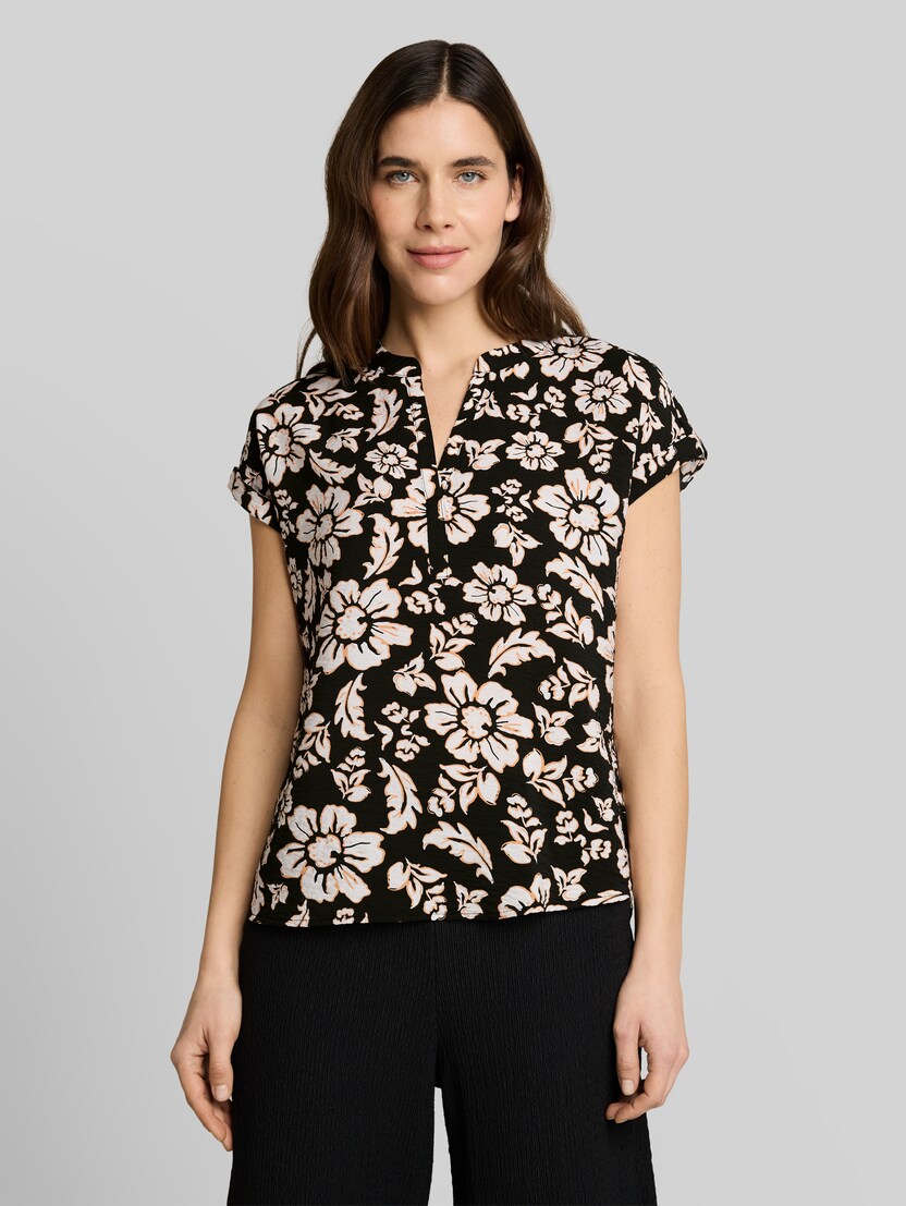 Loose Fit Bluse mit V-Ausschnitt von Women, black big flower design