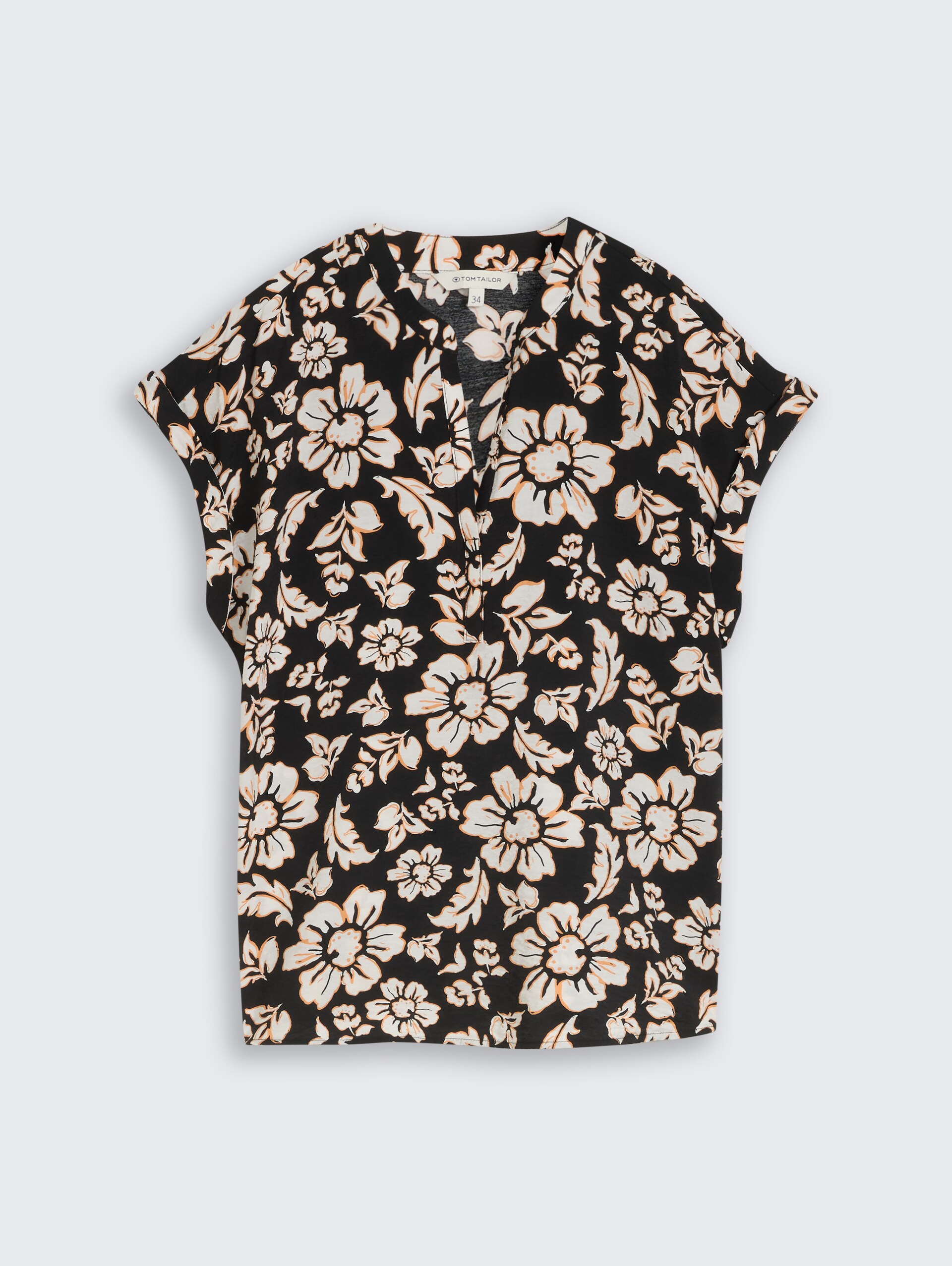 Losvallende blouse met V-hals - black big flower design - Product vooraanzicht