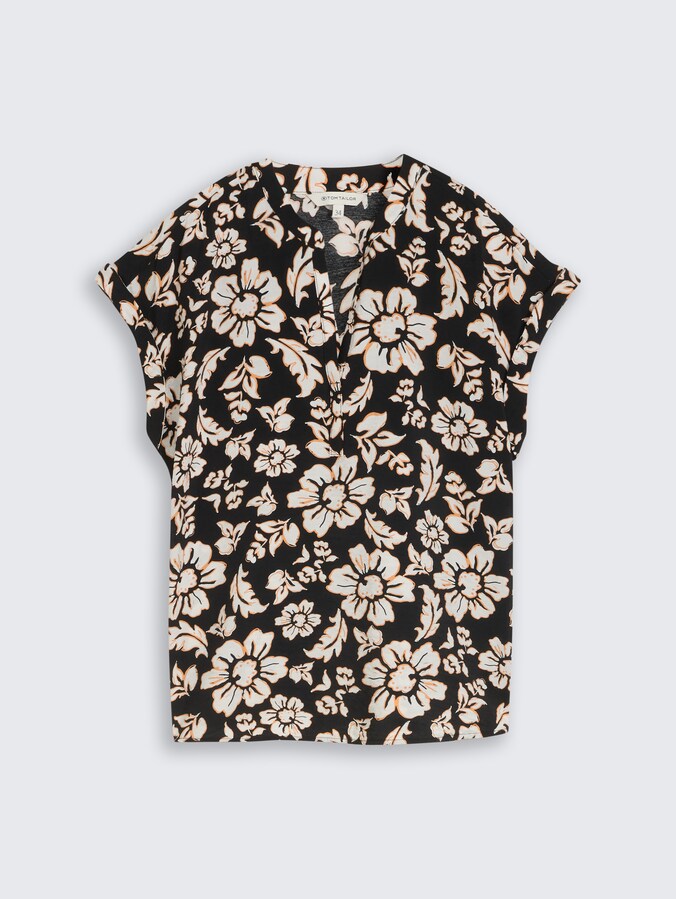 Loose Fit Bluse mit V-Ausschnitt von Women, black big flower design