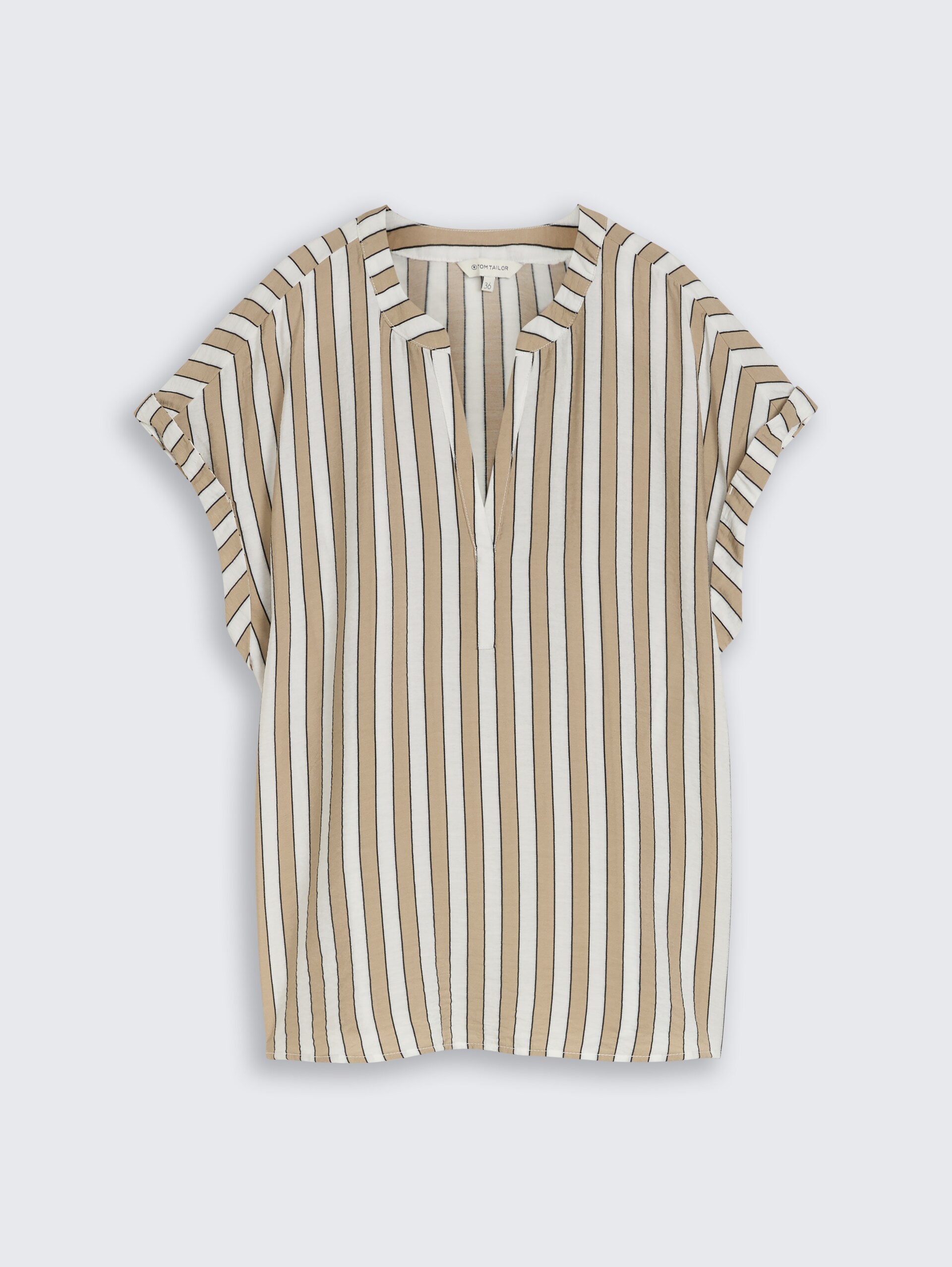 Losvallende blouse met V-hals - olive white irregular stripe - Product vooraanzicht