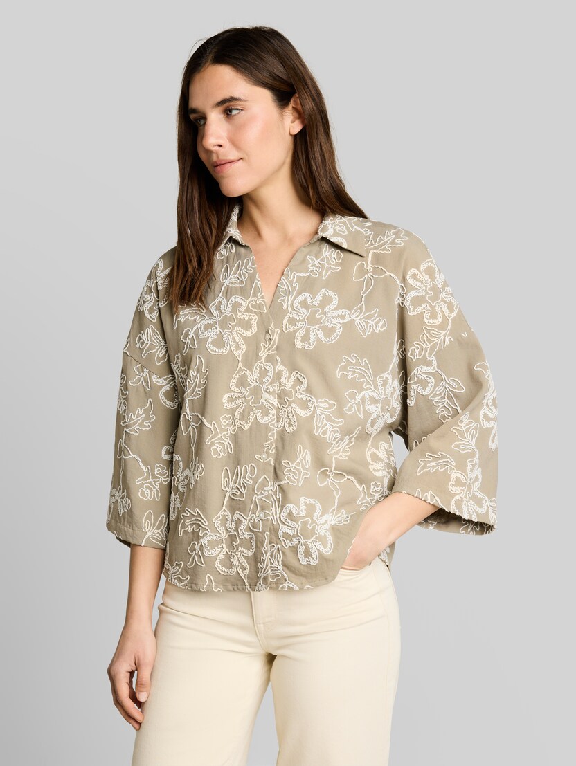 Oversized blouse with floral embroidery by Women, olive white big flower design