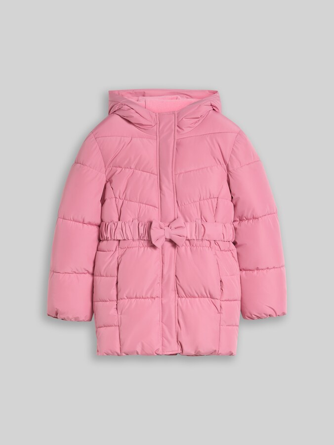 Puffer-Mantel mit Gürtel aus wasserabweisendem Material von Mini Girls, smooth rose