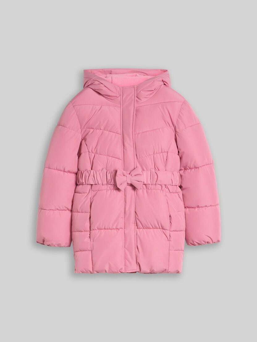 Puffer-Mantel mit Gürtel aus wasserabweisendem Material von Mini Girls, smooth rose