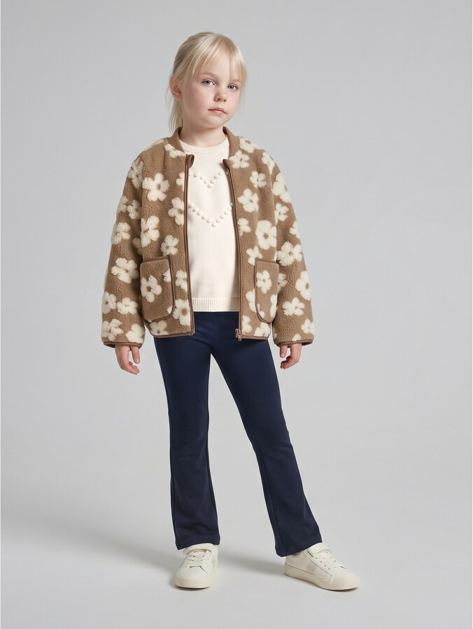 Teddy Bomberjacke mit Blumenmuster von Mini Girls, brown teddy flower artwork