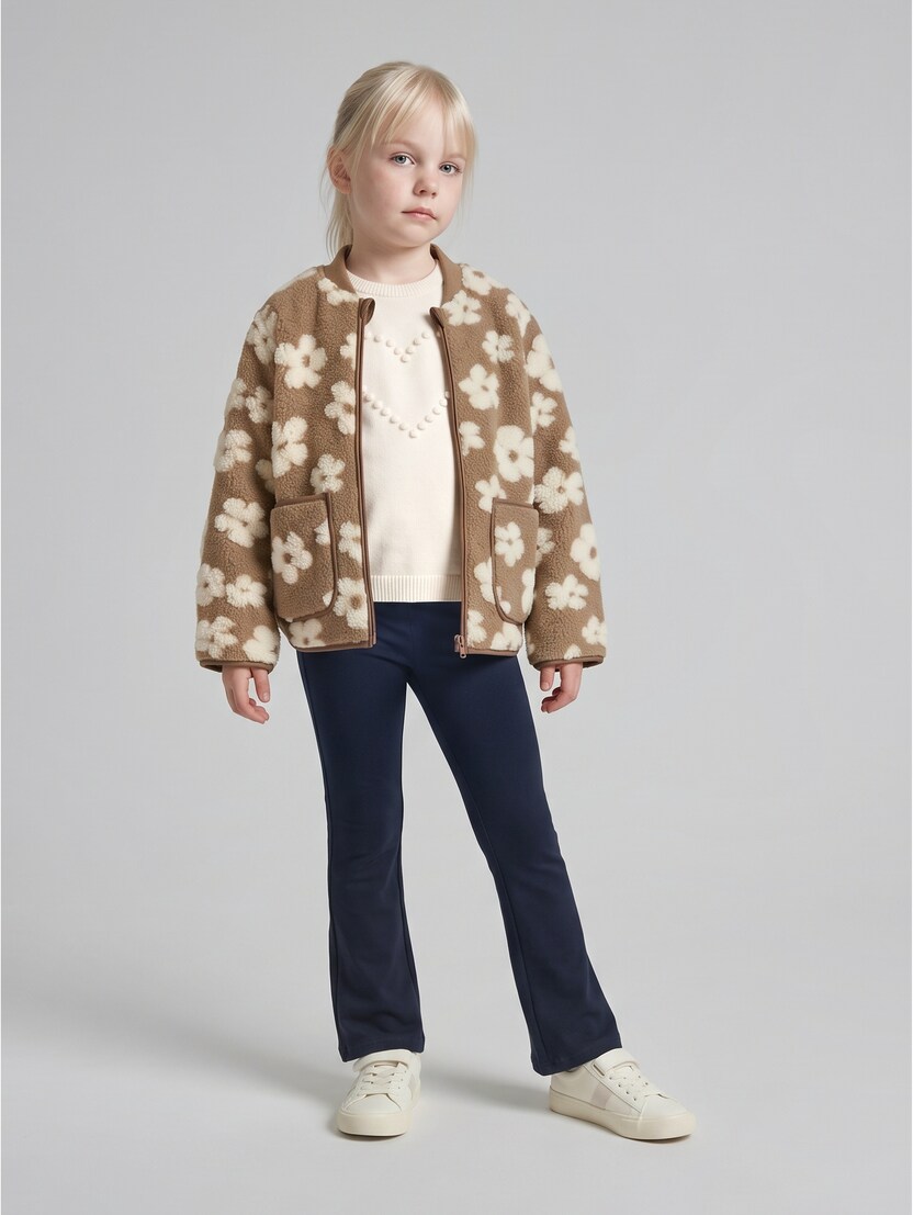 Teddy Bomberjacke mit Blumenmuster von Mini Girls, brown teddy flower artwork