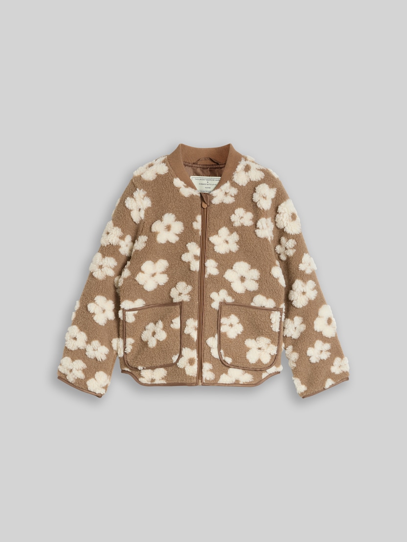 Blouson aviateur en peluche à motif floral par Mini Girls, brown teddy flower artwork
