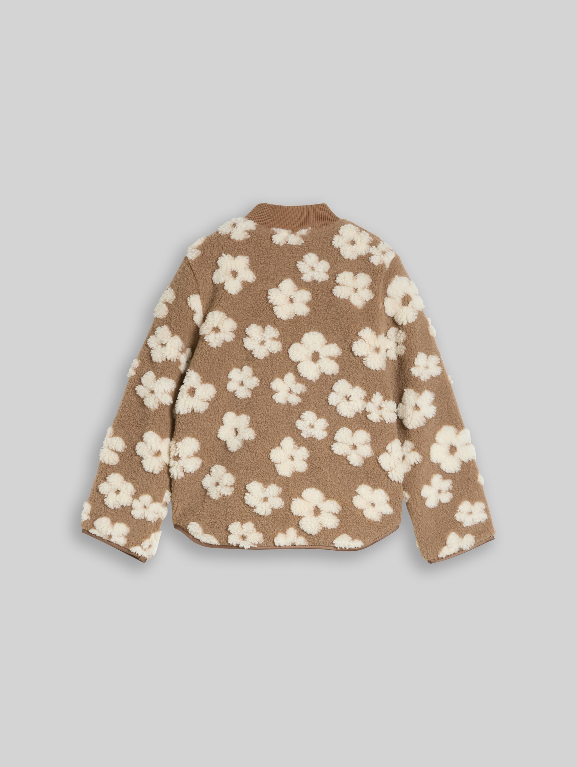 Teddy bomber jacket with floral pattern - brown teddy flower artwork