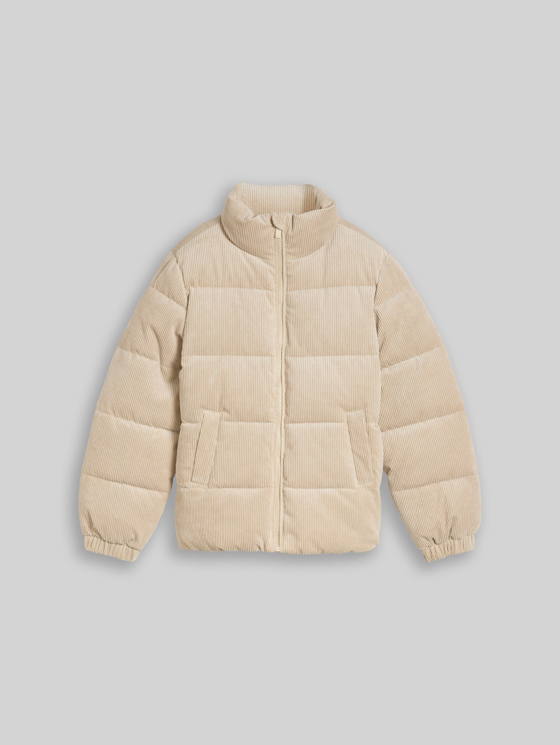 Veste matelassée en velours côtelé avec col montant - Cashew Beige - Vue de face du produit