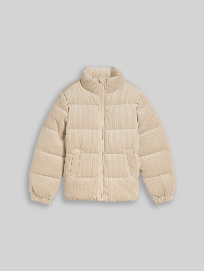 Cord Puffer-Jacke mit Stehkragen von Teen Girls, Cashew Beige