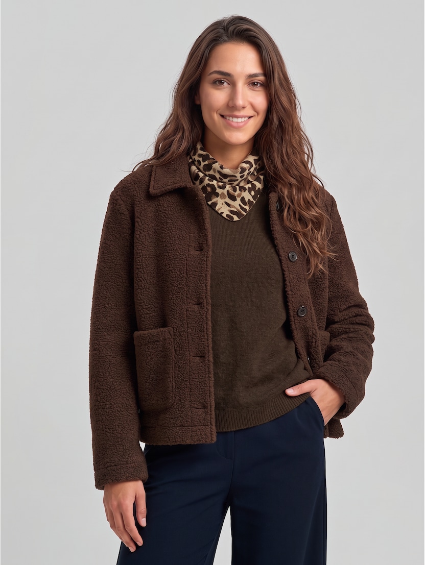 Bouclé-jas met zakken door Women, java dark brown