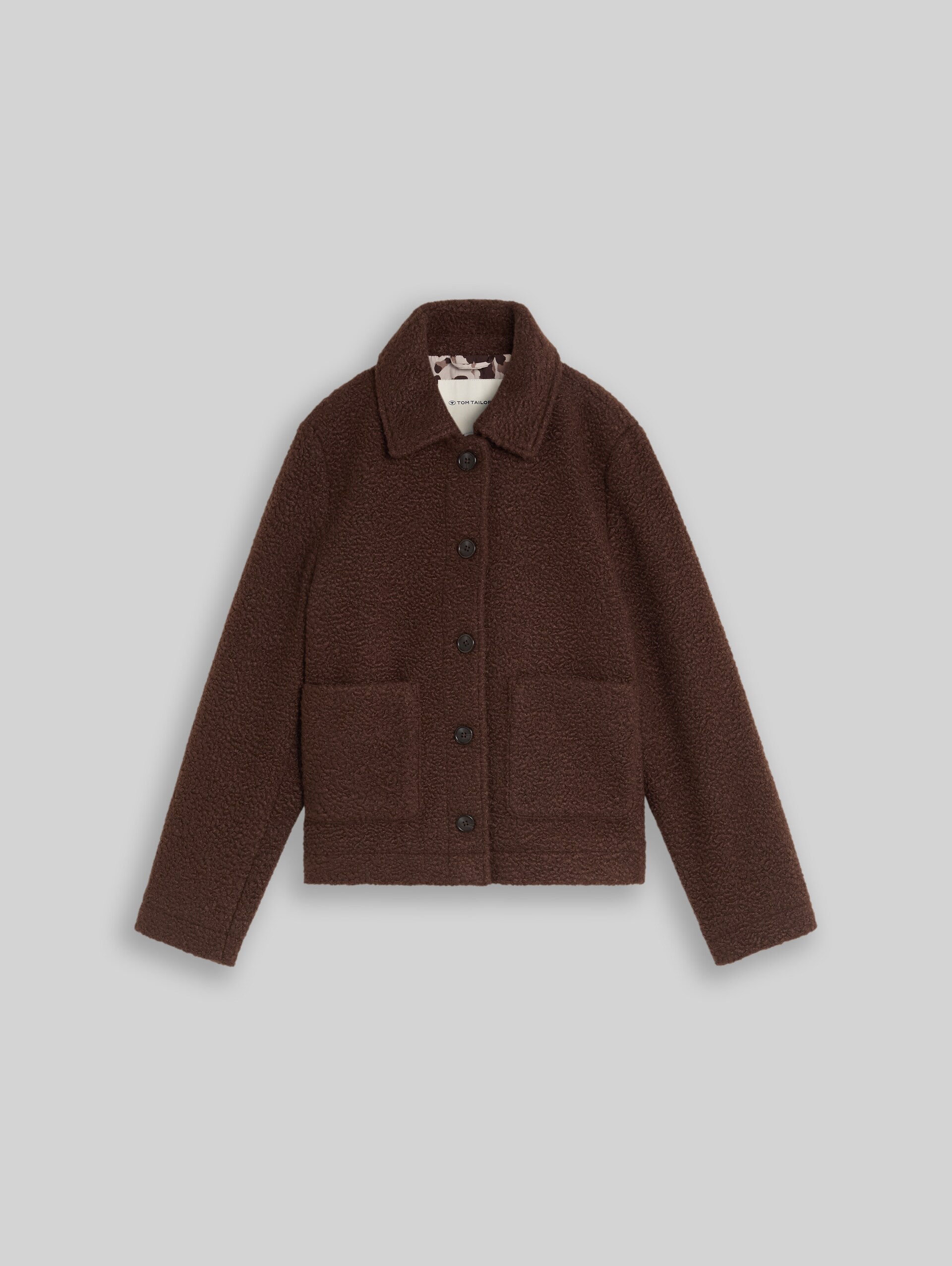 Bouclé-jas met zakken - java dark brown - Product vooraanzicht