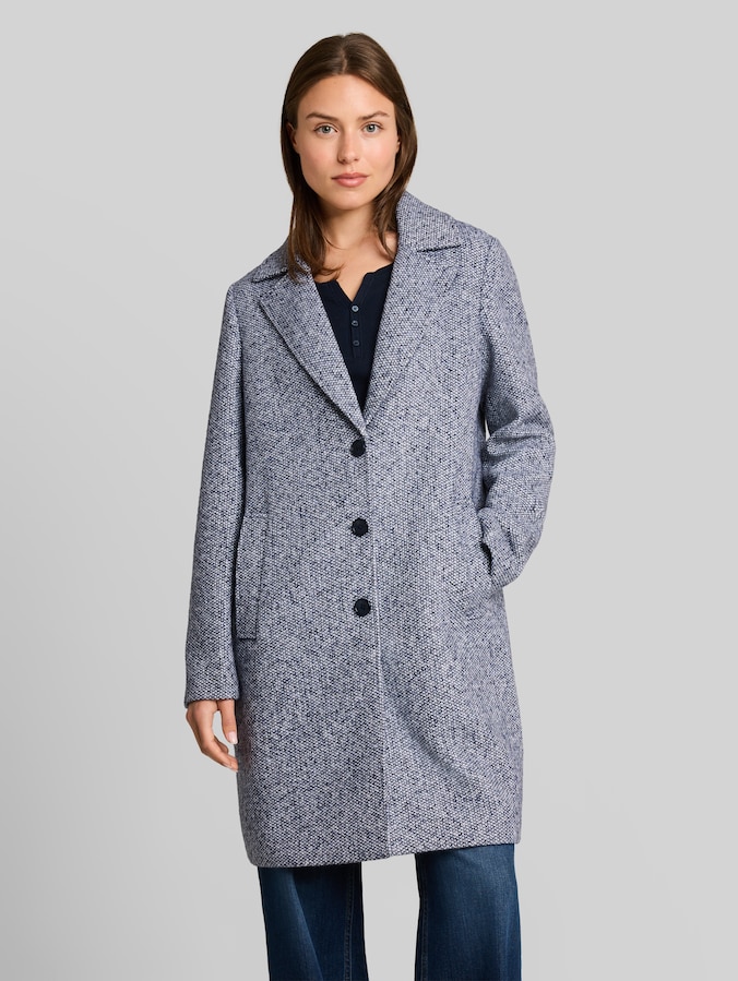 Bouclé Mantel mit Reverskragen von Women, blue boucle structure