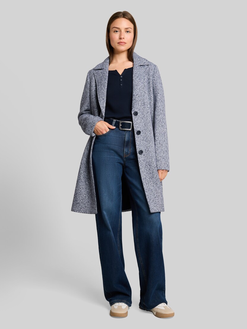 Bouclé Mantel mit Reverskragen von Women, blue boucle structure